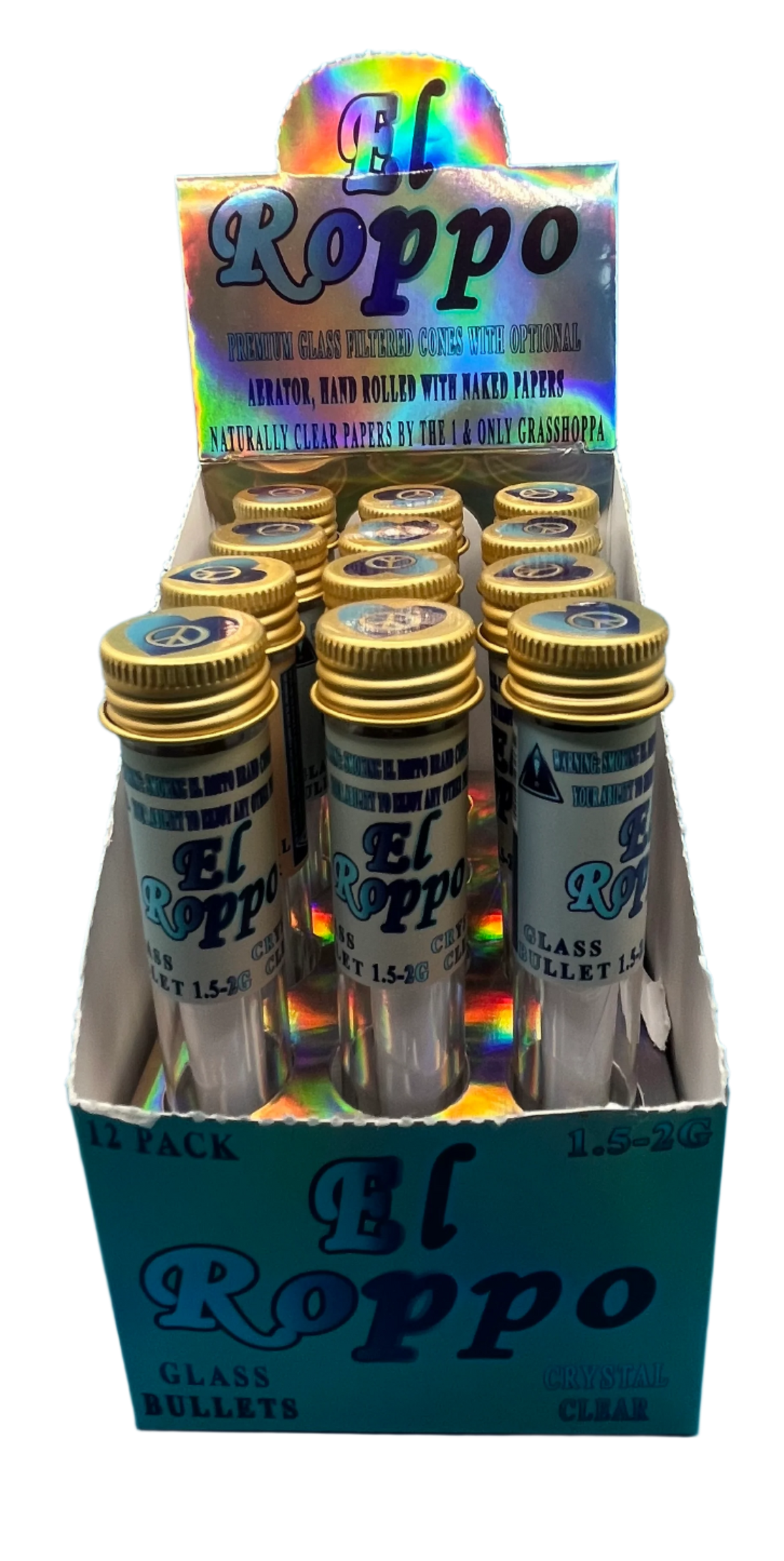 CRYSTAL CLEAR 12 COUNT CASE OF SINGLE 1.5-2G GLASS BULLET CONES