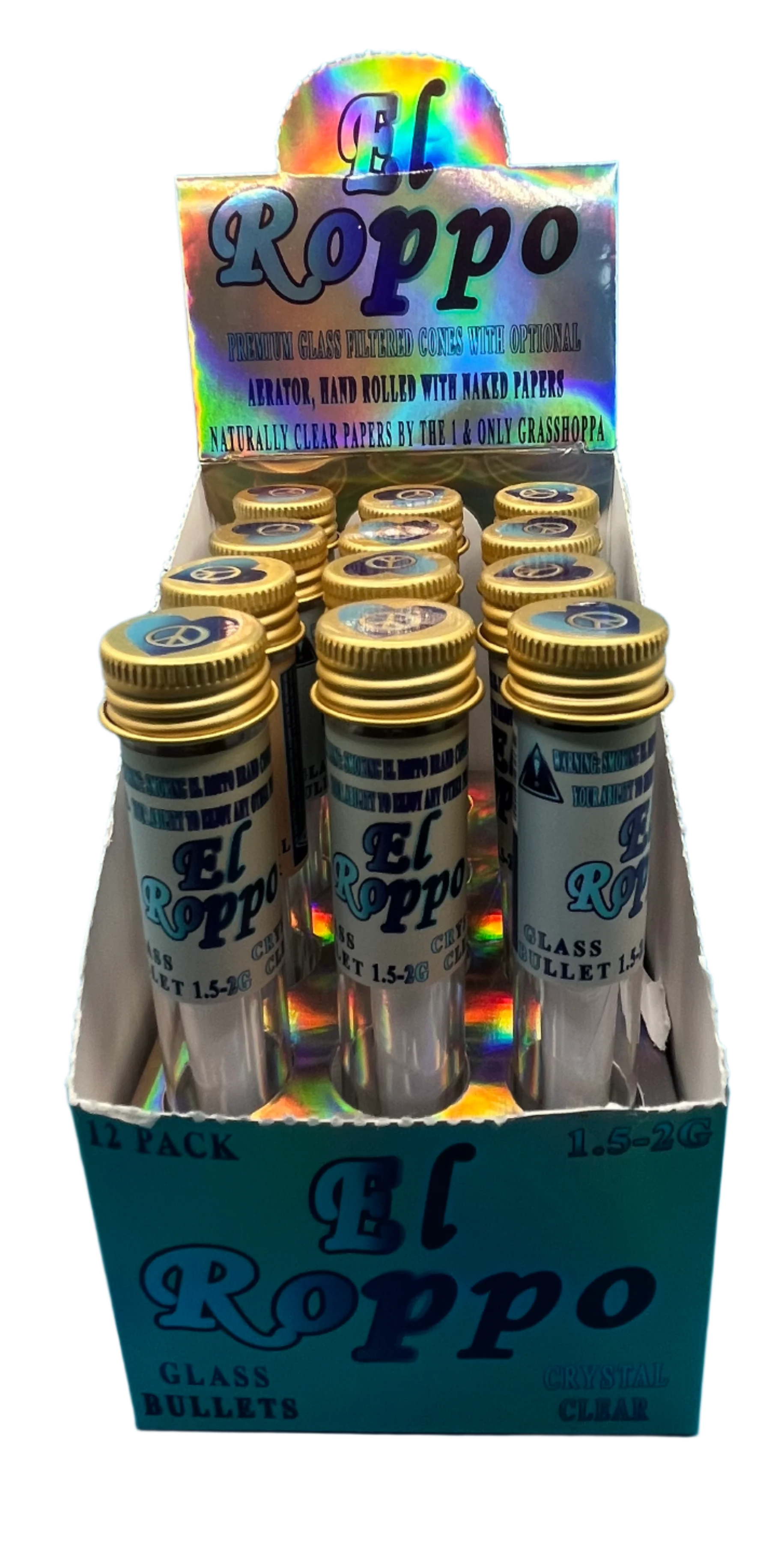 CRYSTAL CLEAR 12 COUNT CASE OF SINGLE 1.5-2G GLASS BULLET CONES