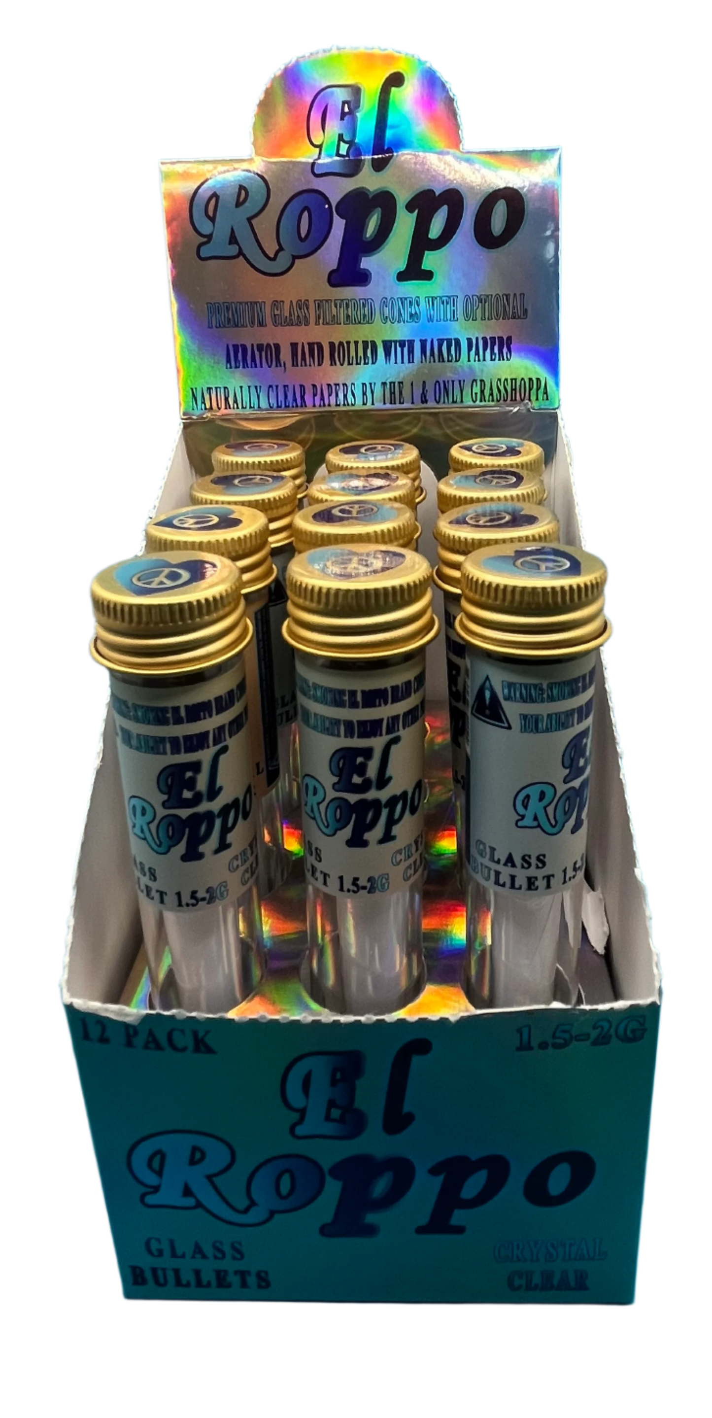 CRYSTAL CLEAR 12 COUNT CASE OF SINGLE 1.5-2G GLASS BULLET CONES